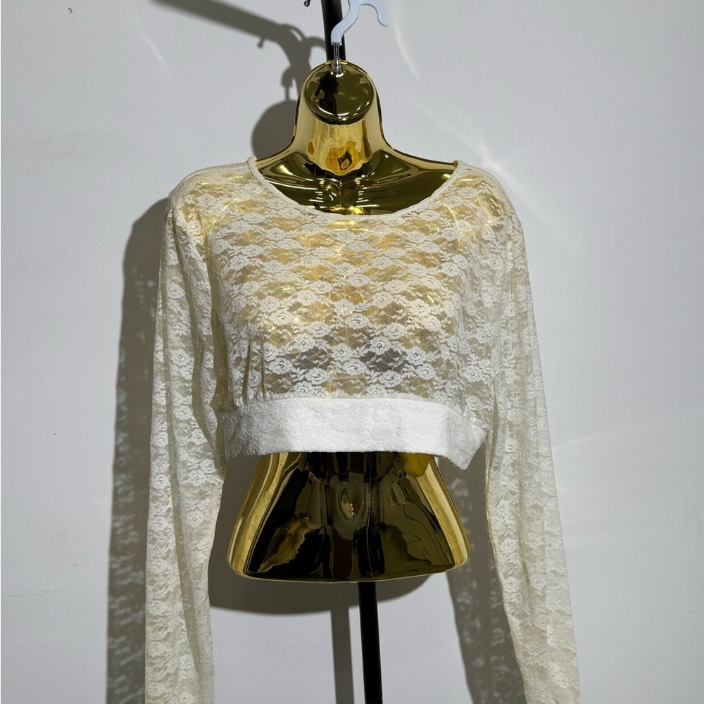 CW Classics Cream Lace Crop Top XL Sheer Long Sleeve